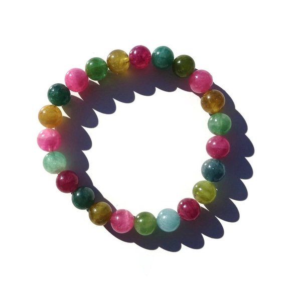HIGH Quality Natural Multi-color Round Tourmaline Bracelet, October Birthstone - Picture 5 of 7